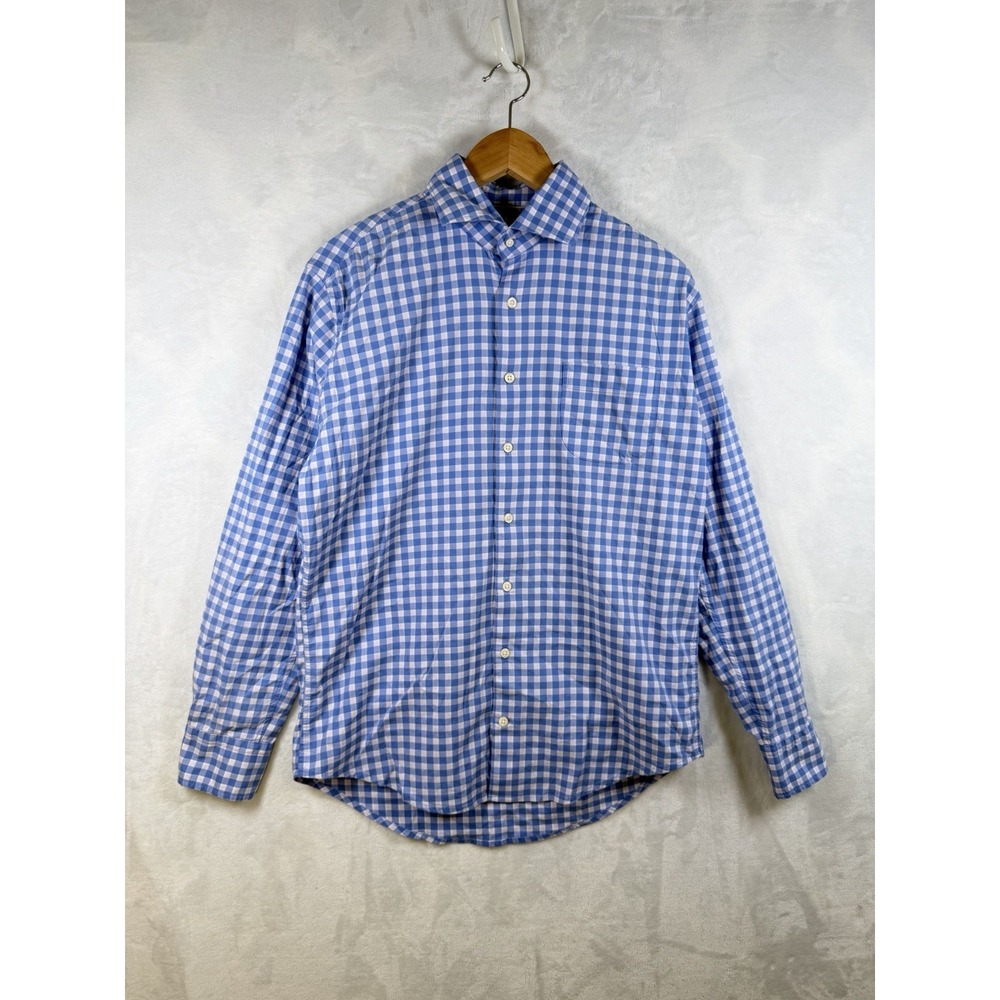 Peter Millar Check Shirt Men Medium Seaside Blue Long Sleeve Untuck Fit